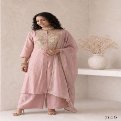 Elegant Roman Silk Embroidered A-Line Kurta Palazzo Set with Organza Dupatta